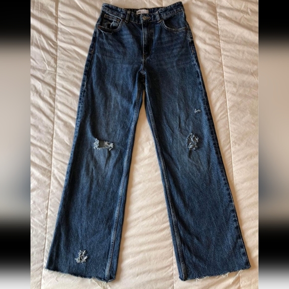 ZARA distressed wide leg jean - Picture 1 of 4
